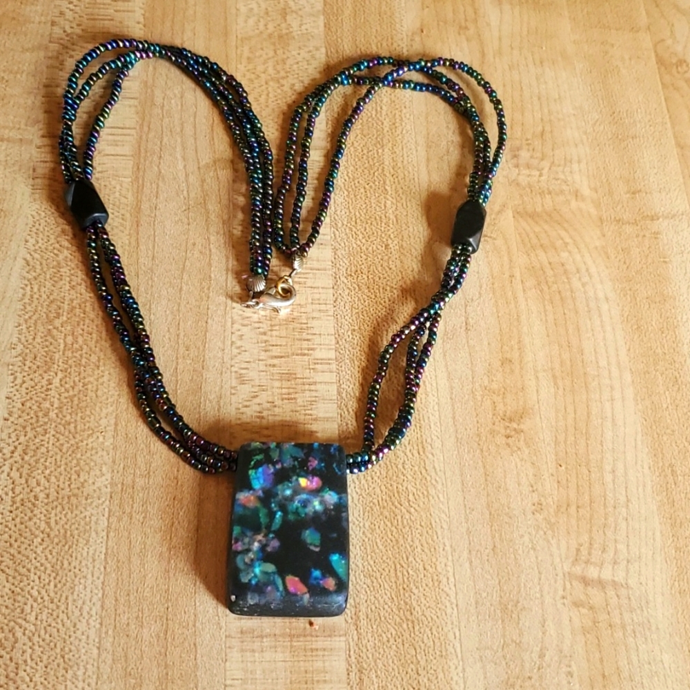 Necklace with Dichroic glass dangle